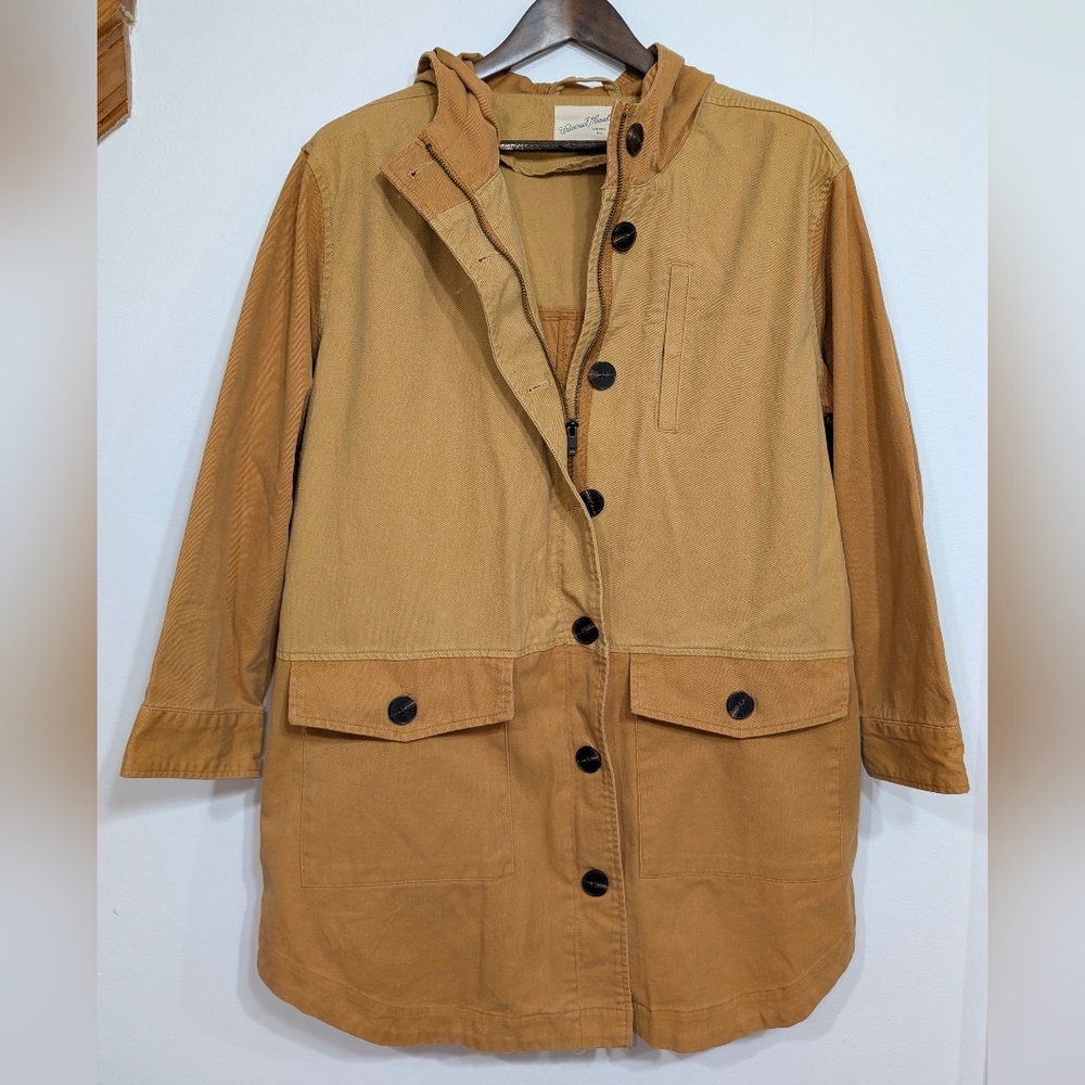 Universal Thread Women's Large Utility Poncho Jacket Hooded Tan Camel Cotton
